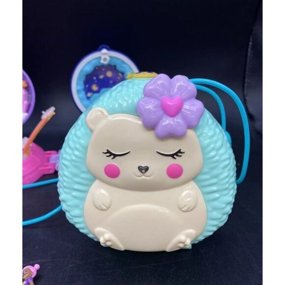 Polly Pocket Lot 3 Compacts Space UFO Compact Flamingo Hedgehog Cafe 20+ Parts - Picture 2 of 12